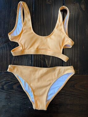 Cupshe Orange-yellow Ribbed Bikini Top and Bottom